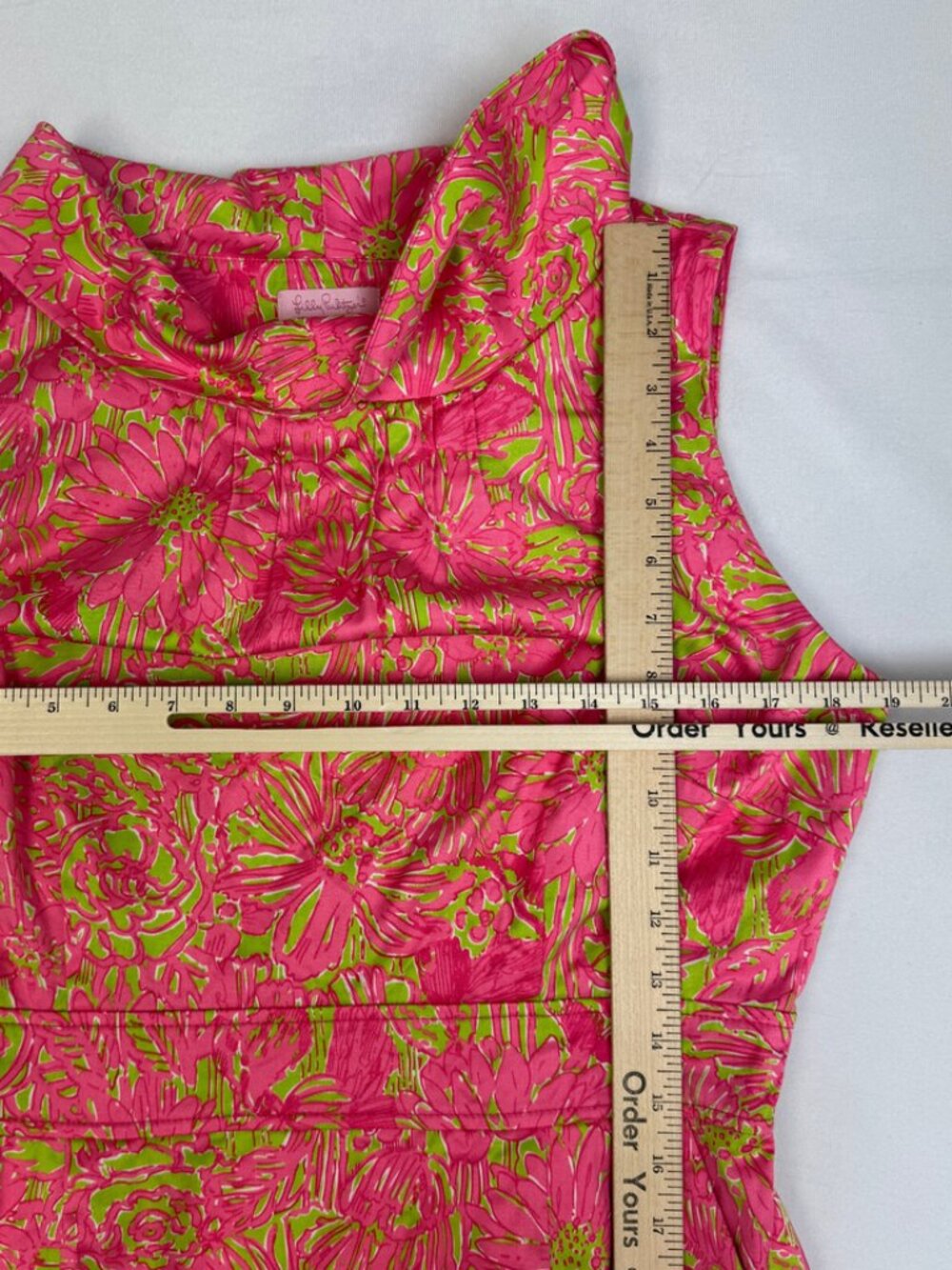 Lilly Pulitzer Midi Pink Green Floral Cotton Lined Shift Dress Size 12 - Picture 12 of 16